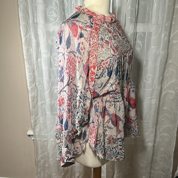 Isabel Marant Floral Bird Sheer Silk Babydoll Blouse size 36 -Small NEW Red Blue - Picture 15 of 16